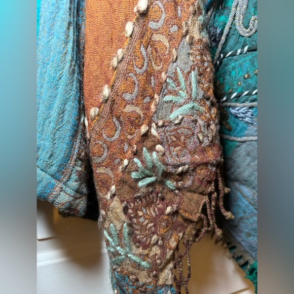 Anu By Natural Vintage Embroidered Boho Patchwork Jacket SMALL Fringe Wool Art - Picture 7 of 14